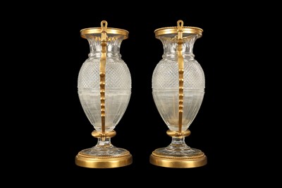 Lot 59 - A PAIR OF BELLE EPOQUE STYLE BACCARAT GILT BRONZE MOUNTED GLASS VASES