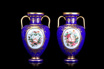 Lot 178 - A PAIR OF 19TH CENTURY VIENNESE OPALINE AND GILT DECORATED GLASS VASES
