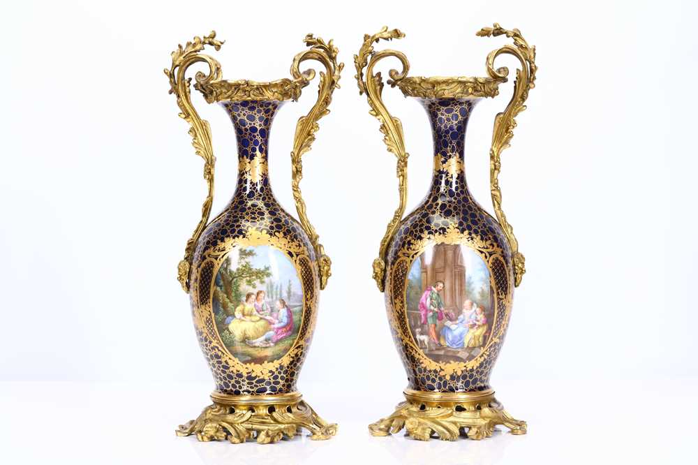 Lot 63 - JOSEPH RENE BINET (FRENCH, 1866-1911): A VERY FINE PAIR OF LATE 19TH CENTURY SEVRES STYLE PORCELAIN URNS