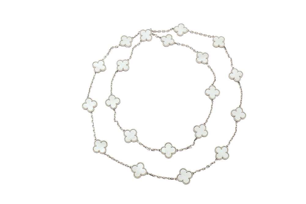 Lot 194 - Van Cleef & Arpels | A white gold and mother-of-pearl 'Alhambra' necklace