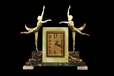 Lot 165 - FERDINAND PREISS (1882-1943): A RARE CLOCK MOUNTED WITH DANCING GIRLS  'BUTTERFLY DANCERS'