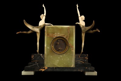 Lot 165 - FERDINAND PREISS (1882-1943): A RARE CLOCK MOUNTED WITH DANCING GIRLS  'BUTTERFLY DANCERS'