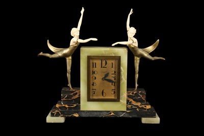 Lot 165 - FERDINAND PREISS (1882-1943): A RARE CLOCK MOUNTED WITH DANCING GIRLS  'BUTTERFLY DANCERS'