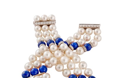 Lot 64 - John van der Vet | A cultured pearl, lapis lazuli and diamond choker