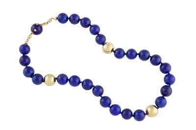 Lot 75 - A lapis lazuli and diamond necklace