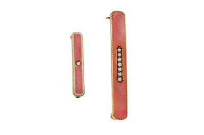 Lot 96 - Two enamel and seed pearl pins, circa 1905
