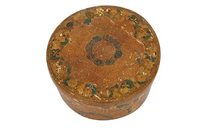 Lot 377 - A KASHMIRI POLYCHROME-PAINTED AND LACQUERED GANEMEDE LIDDED BOX