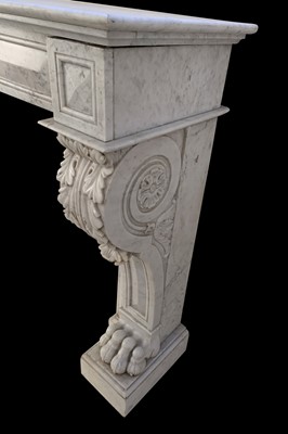 Lot 114 - A GEORGE II STYLE MARBLE CHIMNEYPIECE