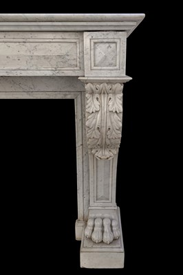 Lot 114 - A GEORGE II STYLE MARBLE CHIMNEYPIECE