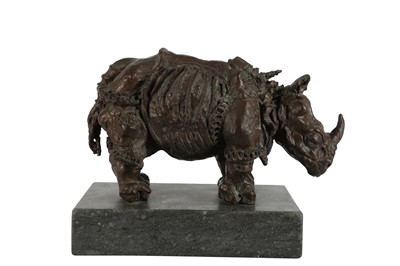 Lot 100 - A BRONZE MODEL OF A RHINOCERUS, PROBABLY 20TH CENTURY