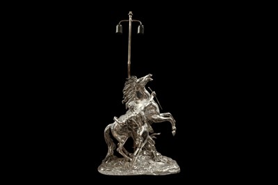 Lot 80 - A LARGE AND IMPRESSIVE PAIR OF 19TH CENTURY SILVERED BRONZE MODELS OF THE MARLY HORSES
