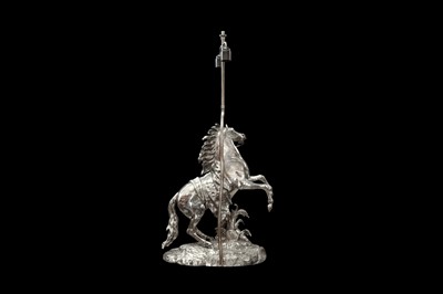 Lot 80 - A LARGE AND IMPRESSIVE PAIR OF 19TH CENTURY SILVERED BRONZE MODELS OF THE MARLY HORSES