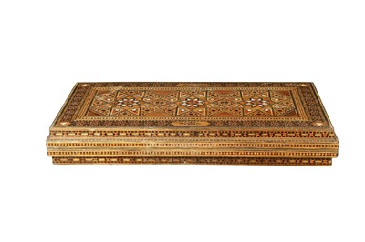 Lot 653 - λ A LARGE MOTHER-OF-PEARL AND COLOURED WOOD-INLAID PORTABLE GAMING BOARD