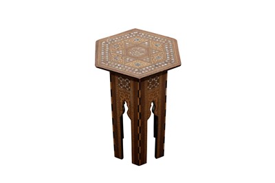 Lot 1013 - A MOTHER OF PEARL INLAID HARDWOOD TABLE, SYRIAN, 20TH CENTURY