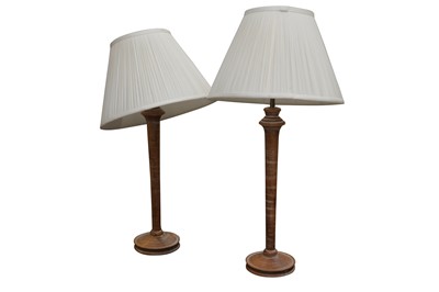 Lot 1097 - A PAIR OF TURNED PINE TABLE LAMPS, LATE 20TH CENTURY