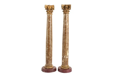 Lot 141 - A PAIR OF 19TH CENTURY BAROQUE STYLE PAINTED AND GILTWOOD CORINTHIAN COLUMNS, PROBABLY ITALIAN