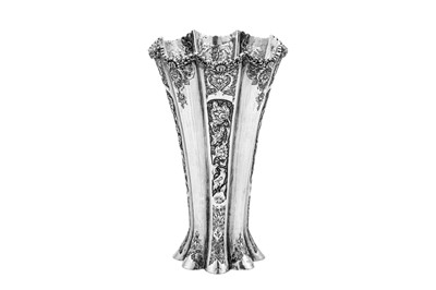 Lot 292 - A mid-20th century Iranian (Persian) silver vase, Isfahan circa 1950 mark of Reza, retailed by Ja'fari