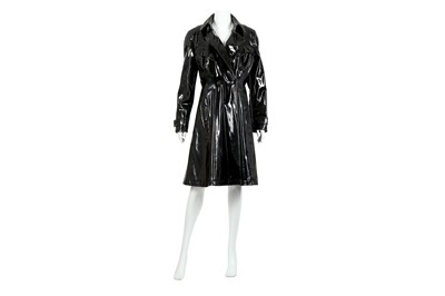 Lot 426 - Thierry Mugler Black Vinyl Flared Trench Coat - Size 44
