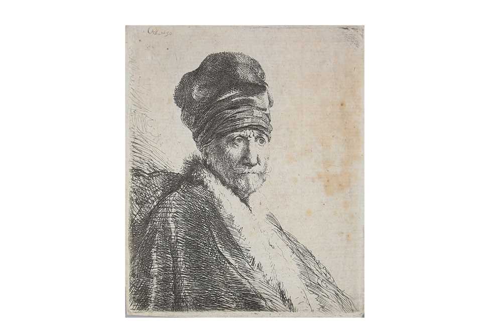 Lot 1713 - Rembrandt.- Bust of a Man wearing a high cap