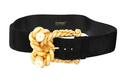 Lot 359 - Chanel Black Statement  Buckle Rope And Pearl Belt - Size 75