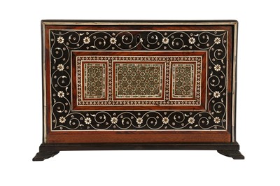 Lot 40 - A 16TH / 17TH CENTURY AND LATER INDO-PORTUGUESE IVORY AND MICROMOSAIC INLAID TABLE CABINET