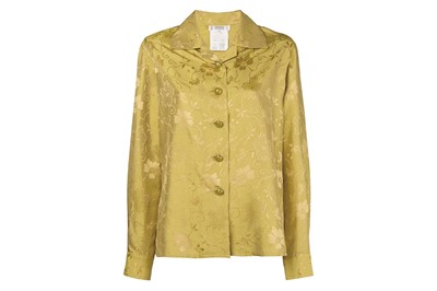 Lot 308 - Yves Saint Laurent Oversized Gold Floral Silk Blouse - Size 38