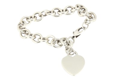 Lot 460 - Tiffany & Co. Silver Chain Link Heart Bracelet