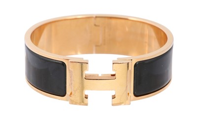 Lot 354 - Hermes Black Enamel Clic Clac H Wide Bracelet - Size GM