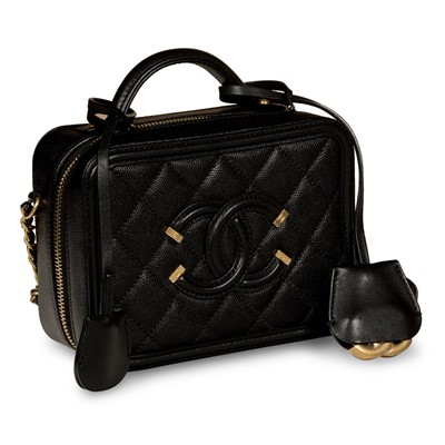 Lot 328 - Chanel Black CC Filigree Vanity Case Small