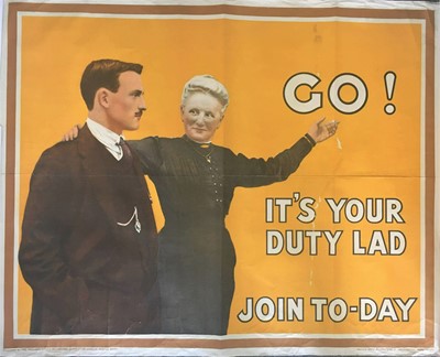 Lot 1731 - World War One.-  Go ! It's Your Duty Lad. Join To-Day