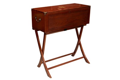 Lot 1041 - A CONTEMPORARY STARBAY INDOCHINE ROSEWOOD CAMPAIGN STYLE SECRETAIRE DESK