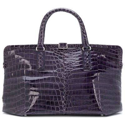 Lot 65 - Bottega Veneta Purple Crocodile Framed Top Handle Bag