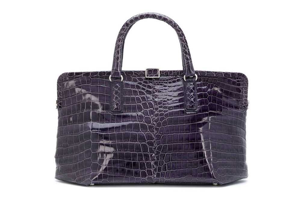 Lot 65 - Bottega Veneta Purple Crocodile Framed Top Handle Bag