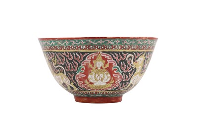 Lot 412 - A CHINESE BLACK-GROUND BENCHARONG BOWL FOR THE THAI MARKET.