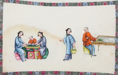 Lot 214 - A CHINESE ALBUM OF TEN PITH PAPER PAINTINGS OF TEA PRODUCTION.