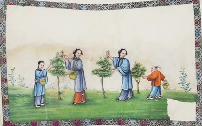 Lot 214 - A CHINESE ALBUM OF TEN PITH PAPER PAINTINGS OF TEA PRODUCTION.
