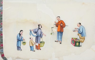 Lot 214 - A CHINESE ALBUM OF TEN PITH PAPER PAINTINGS OF TEA PRODUCTION.