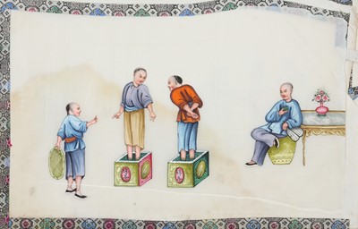 Lot 214 - A CHINESE ALBUM OF TEN PITH PAPER PAINTINGS OF TEA PRODUCTION.