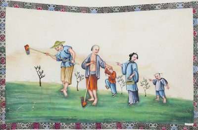 Lot 214 - A CHINESE ALBUM OF TEN PITH PAPER PAINTINGS OF TEA PRODUCTION.