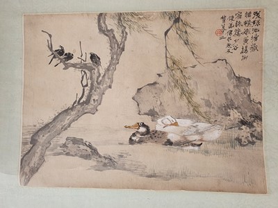 Lot 97 - A CHINESE PAINTING OF DUCKS.