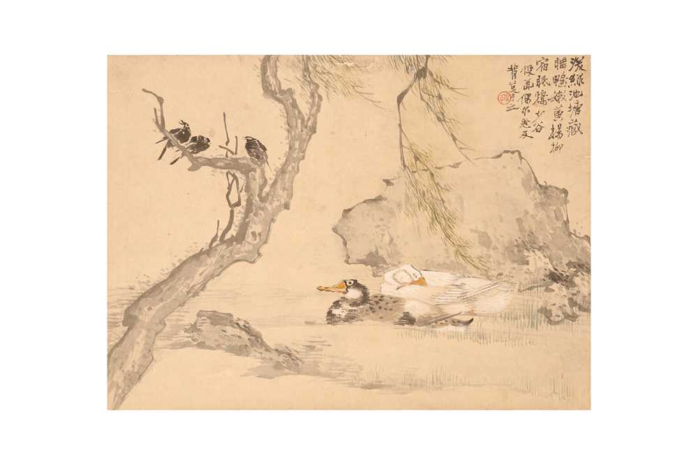 Lot 97 - A CHINESE PAINTING OF DUCKS.