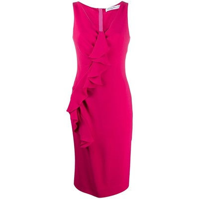 Lot 48 - Christian Dior Hot Pink Frill Front Midi Dress - Size 40