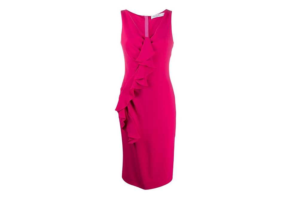 Lot 48 - Christian Dior Hot Pink Frill Front Midi Dress - Size 40