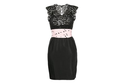 Lot 411 - Chanel Black Lace Polka Dot Band Cocktail Dress - Size 38