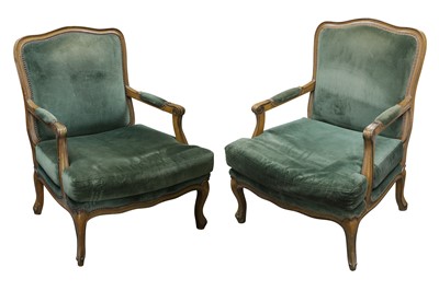 Lot 170 - A PAIR OF FRENCH LOUIS XV STYLE FAUTEUIL OPEN ARMCHAIRS, 20TH CENTURY