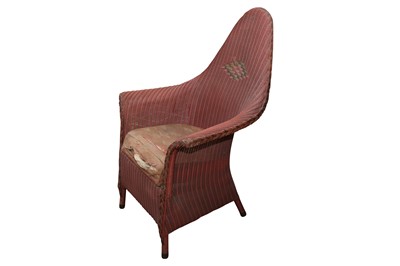 Lot 1014 - A RED STAINED LLOYD LOOM STYLE ARMCHAIR, 20TH CENTURY