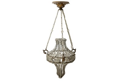 Lot 1100 - A CONTINENTAL WIREWORK AND GLASS BEADED THREE LIGHT CEILING LIGHT, 20TH CENTURY