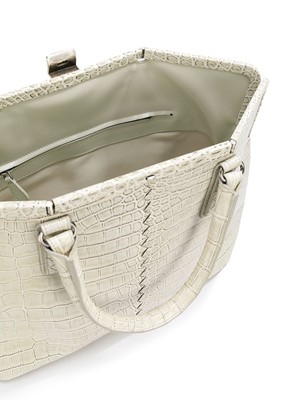 Lot 219 - Bottega Veneta Cream Crocodile Framed Top Handle Bag