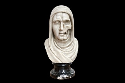 Lot 120A - AN ITALIAN, BAROQUE STYLE CARVED MARBLE VANITAS BUST