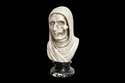 Lot 120 - AN ITALIAN, BAROQUE STYLE CARVED MARBLE VANITAS BUST